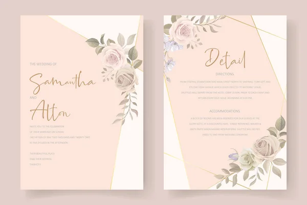 Όμορφη Μαλακή Floral Και Αφήνει Γαμήλια Πρόσκληση Κάρτα — Διανυσματικό Αρχείο