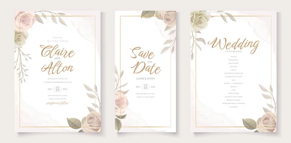 Belle Florale Douce Laisse Carte Invitation Mariage — Image vectorielle