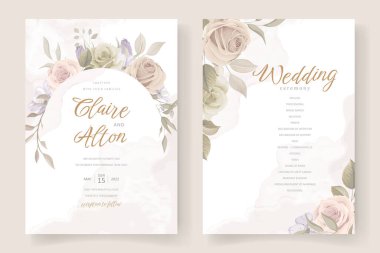 Güzel el çizilmiş güller düğün davetiyesi seti