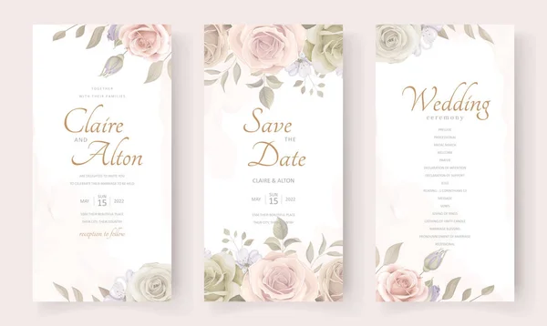 Plantilla Invitación Boda Con Decoración Floral Hojas — Vector de stock