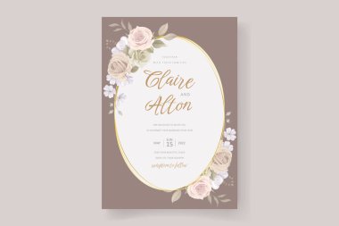 Düğün davetiyesi şablonu çiçek ve süsleme ile ayarlandı