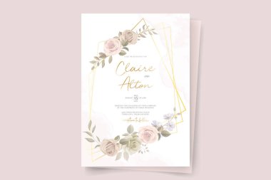 Düğün davetiyesi şablonu çiçek ve süsleme ile ayarlandı