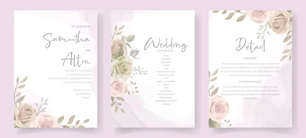 Plantilla Invitación Boda Con Decoración Floral Hojas — Vector de stock