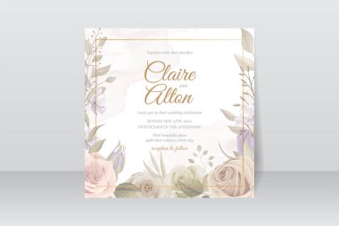 Düğün davetiyesi şablonu çiçek ve süsleme ile ayarlandı