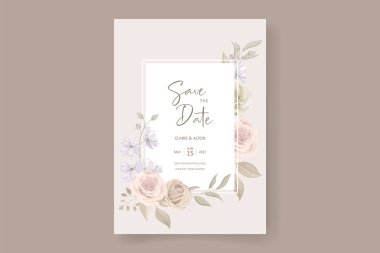 Düğün davetiyesi şablonu çiçek ve süsleme ile ayarlandı