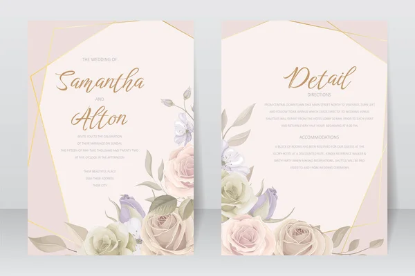 Πρότυπο Πρόσκλησης Γάμου Που Floral Και Φύλλα Διακόσμηση — Διανυσματικό Αρχείο