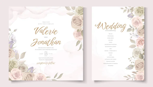Wedding Invitation Template Set Floral Leaves Decoration — Stock Vector