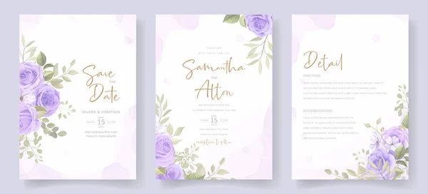 Wedding Invitation Template Beautiful Flowers Leaves — Stock Vector