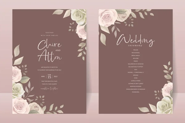 Plantilla Invitación Boda Con Diseño Flor Rosa — Vector de stock