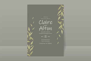Güzel yaprak süslemeli düğün davetiyesi şablonu