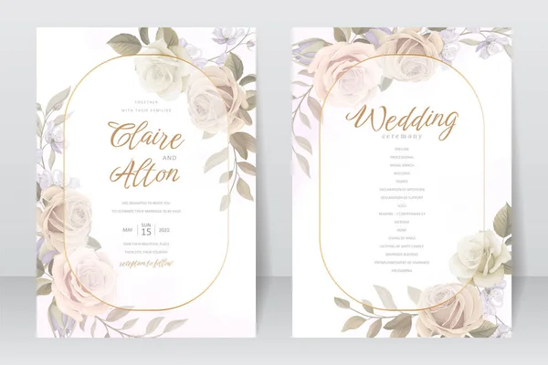Templat Undangan Pernikahan Dengan Desain Bunga Mawar - Stok Vektor