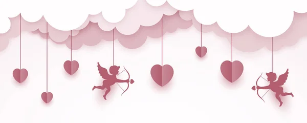Happy Valentine Day Banner Paper Art Style — стоковий вектор