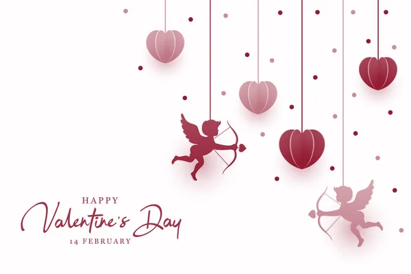 Papel Arte Estilo San Valentín Fondo Del Día Con Cupido — Vector de stock