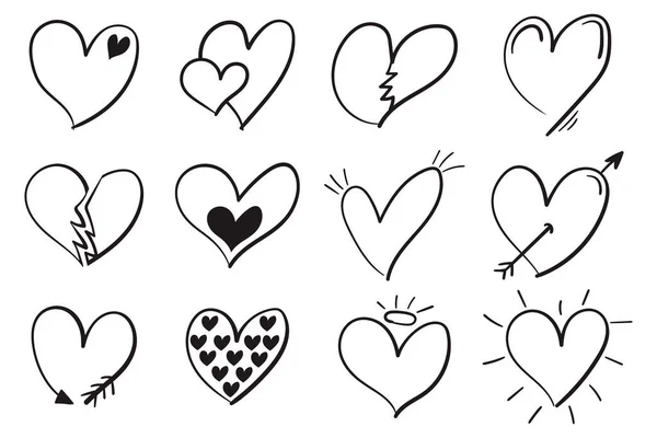 Ręcznie Rysowane Doodle Valentine Serca Elementy Kolekcji — Wektor stockowy