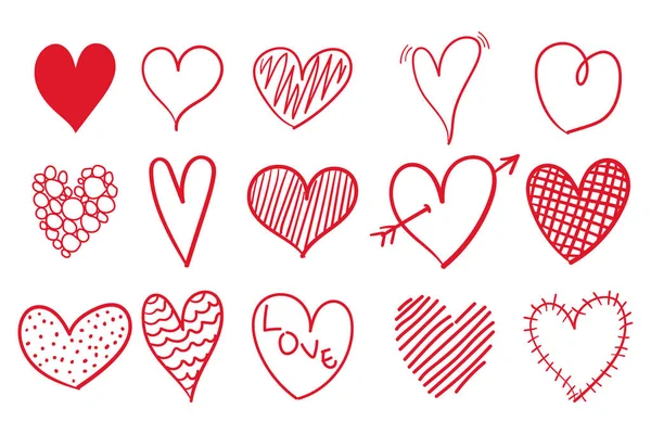 Ručně Kreslené Čmáranice Valentine Srdce Prvky Kolekce — Stockový vektor