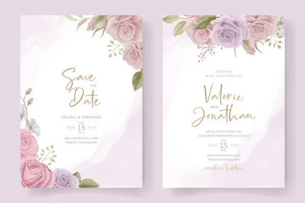 Modèle Invitation Mariage Avec Motif Fleur Rose — Image vectorielle