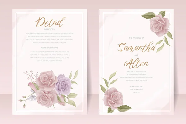 Vorlage Für Hochzeitseinladungen Mit Rosenblumen Design — Stockvektor