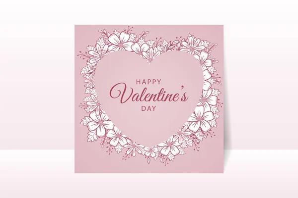 Feliz Día San Valentín Con Decoración Línea Floral — Vector de stock