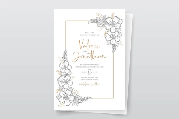 Πρότυπο Πρόσκλησης Γάμου Floral Διακόσμηση Περίγραμμα — Διανυσματικό Αρχείο