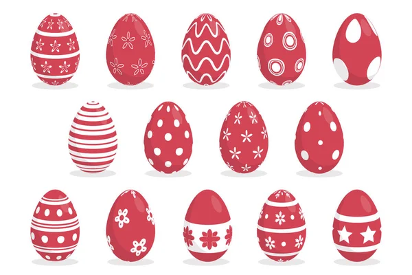 Colección Huevos Pascua Rojos Blancos — Vector de stock