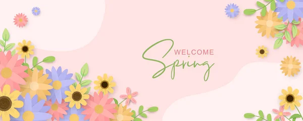 Beautiful Hand Drawn Spring Flower Banner — Stock Vector
