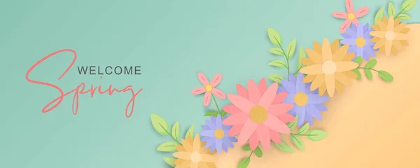 Banner Flor Primavera Dibujado Mano — Vector de stock