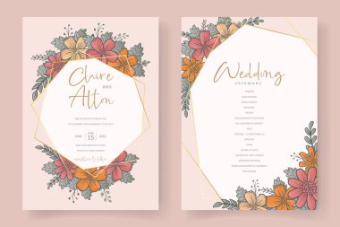 Çiçek desenli düğün davetiyesi şablonu