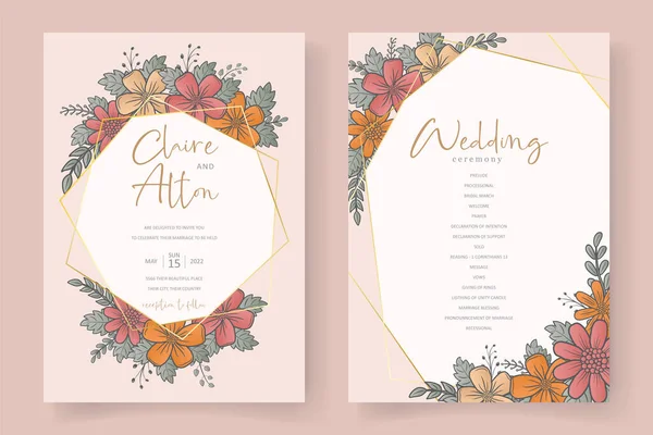 Çiçek desenli düğün davetiyesi şablonu