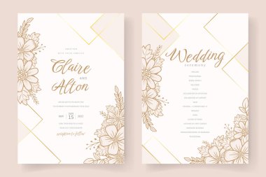 Çiçek desenli düğün davetiyesi şablonu