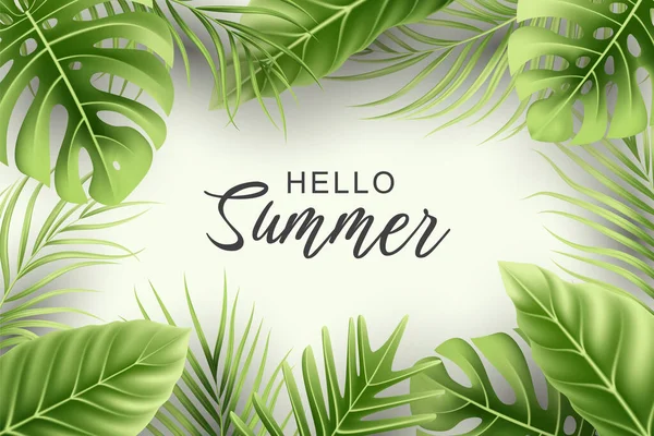 Summer Background Realistic Tropical Leaves — Stok Vektör