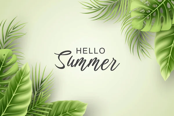 Summer Background Realistic Tropical Leaves — Stok Vektör