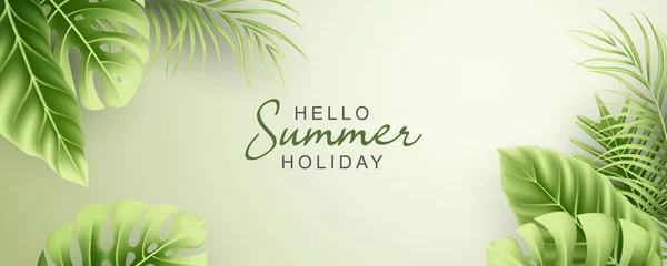 Elegantní Letní Prapor Realistickými Tropickými Listy — Stockový vektor