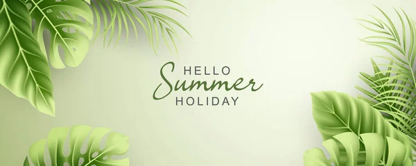 Elegant Summer Banner Realistic Tropical Leaves — Archivo Imágenes Vectoriales