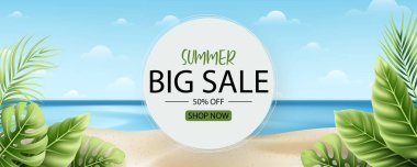 Tropikal yaprak arkaplanlı yaz indirimi afişi tasarımı
