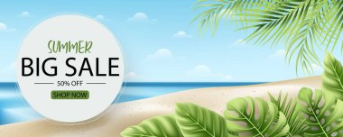 Tropikal yaprak arkaplanlı yaz indirimi afişi tasarımı