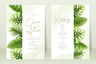 Gerçekçi tropik yapraklı düğün davetiyesi konsepti
