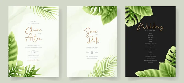 Wedding Invitation Template Realistic Tropical Summer Leaves — Wektor stockowy