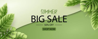 Tropikal yaprak arkaplanlı yaz indirimi afişi tasarımı