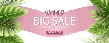 Tropikal yaprak arkaplanlı yaz indirimi afişi tasarımı