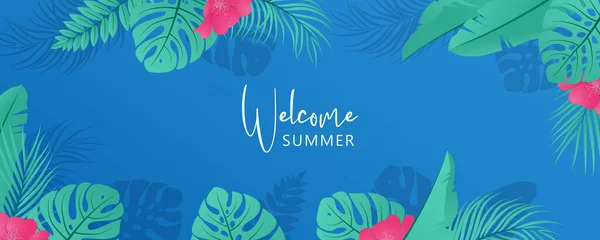 Abstraktes Sommer Banner Design Mit Tropischen Blättern Hintergrund — Stockvektor