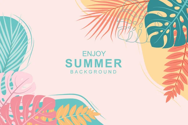 Beautiful Hand Drawn Tropical Summer Background — Stock Vector