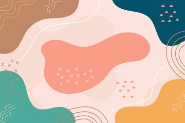 El çizimi renkli Memphis arka plan tasarımı