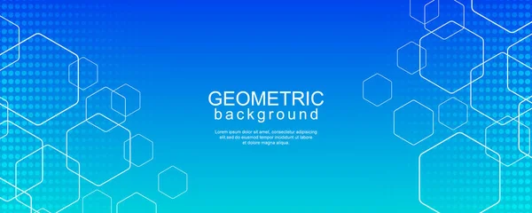 Minimal Geometric Background Dynamic Hexagon Lines Halftone Dots — Vetor de Stock