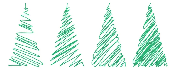 有绿色轮廓的圣诞树 — 图库矢量图片