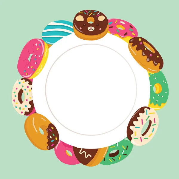 Illustration Vectorielle Donuts Colorés Autour Une Plaque Blanche Sur Fond — Image vectorielle