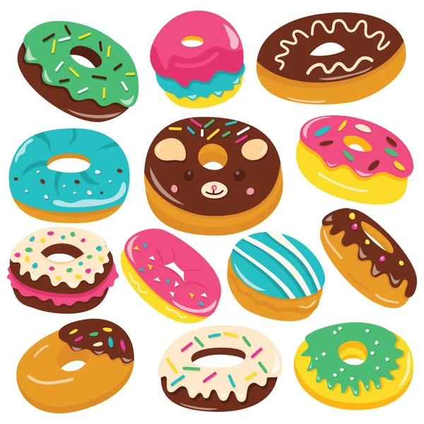 Cartoon Vector Illustration Colorful Donut Set — Stock Vector