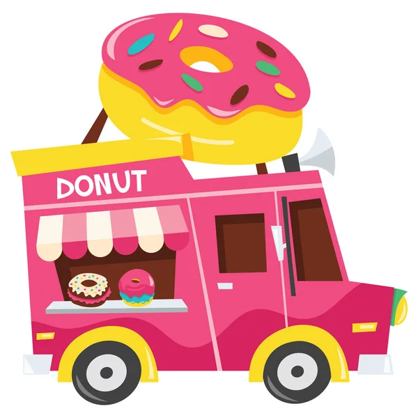 Une Illustration Vectorielle Dessin Animé Camion Coloré Nourriture Beignet — Image vectorielle