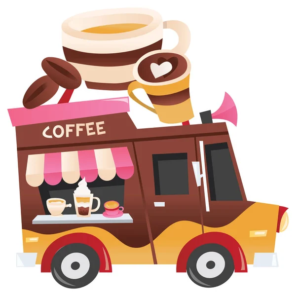 Cartoon Vector Illustration Coffee Truck — Stock Vector