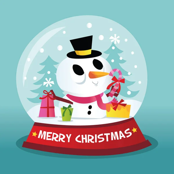 Ένα Κινούμενο Σχέδιο Διάνυσμα Χαριτωμένο Ρετρό Χιόνι Άνθρωπος Χριστούγεννα Σφαίρα — Διανυσματικό Αρχείο
