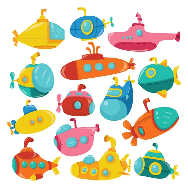 Cartoon Vector Illustration Colorful Submarines — Stock Vector